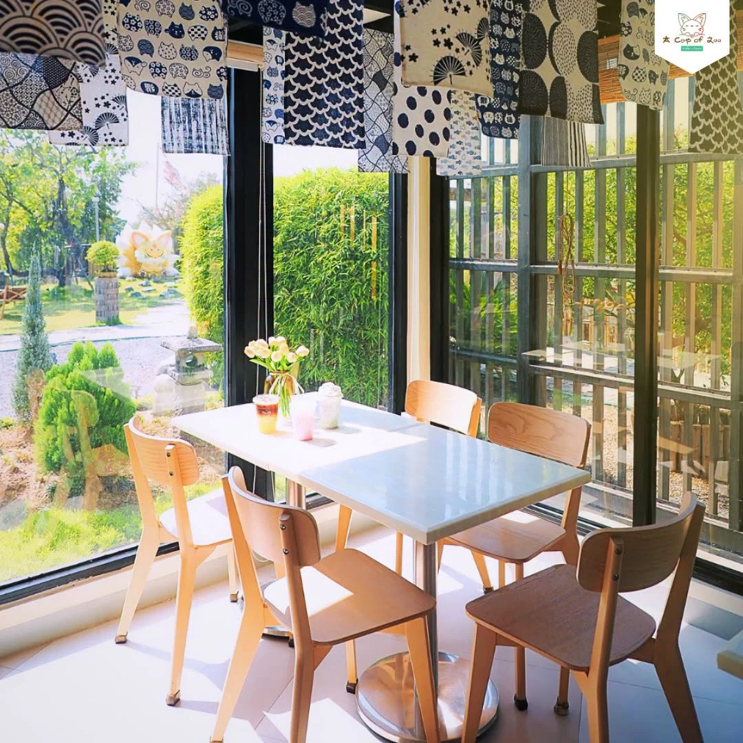 A café table overlooking the garden