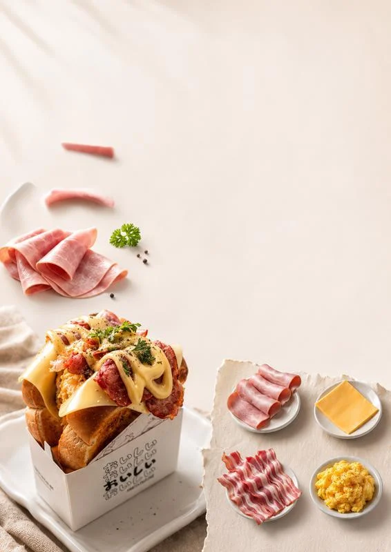 Egg Drop sandwiches with ham, bacon, egg and cheese